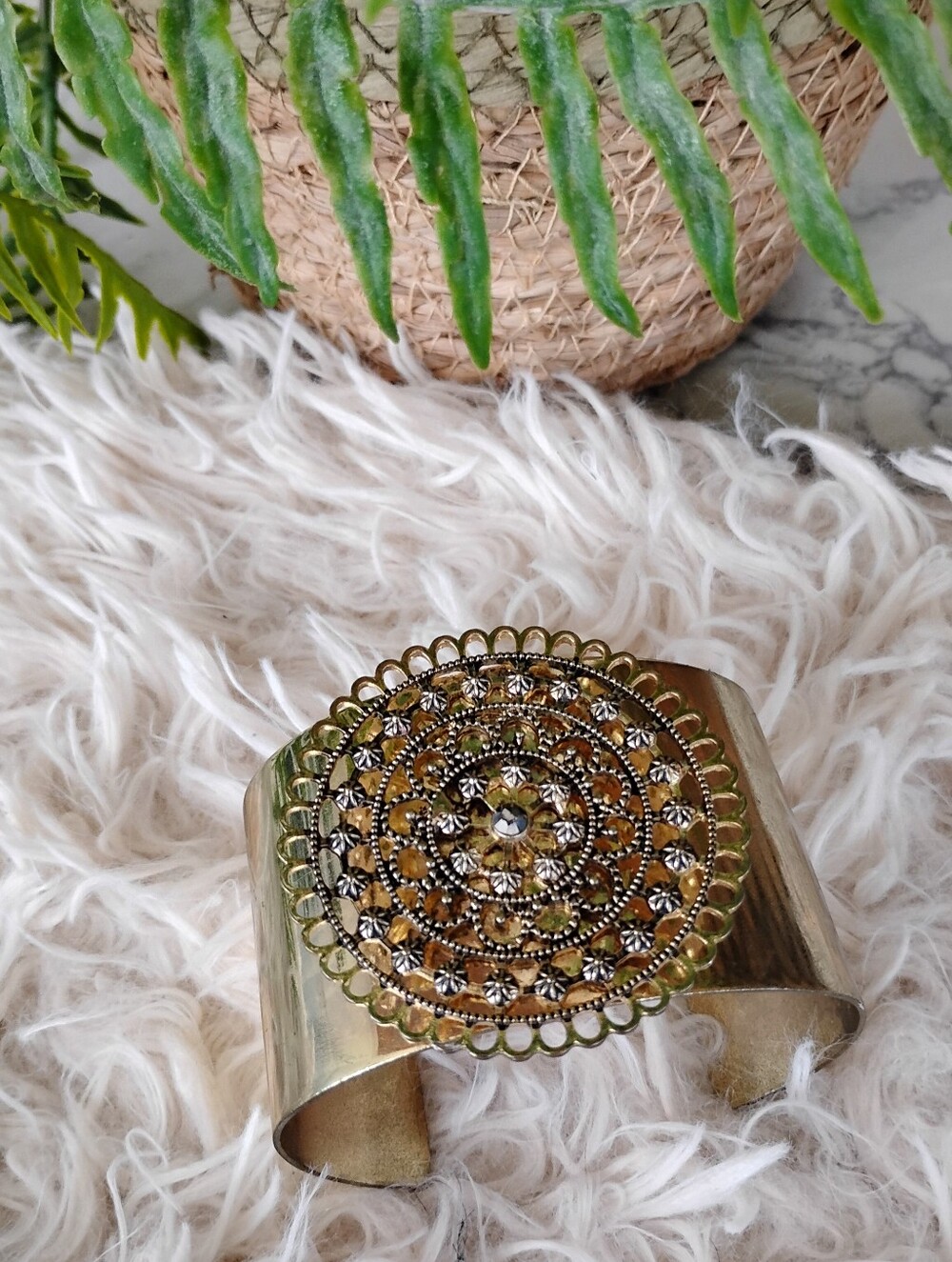 Gold-Tone Filigree Cuff Bracelet - Elegant Women's Accessory